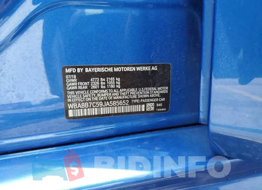 WBA8B7C59JA585652 Photo# 12