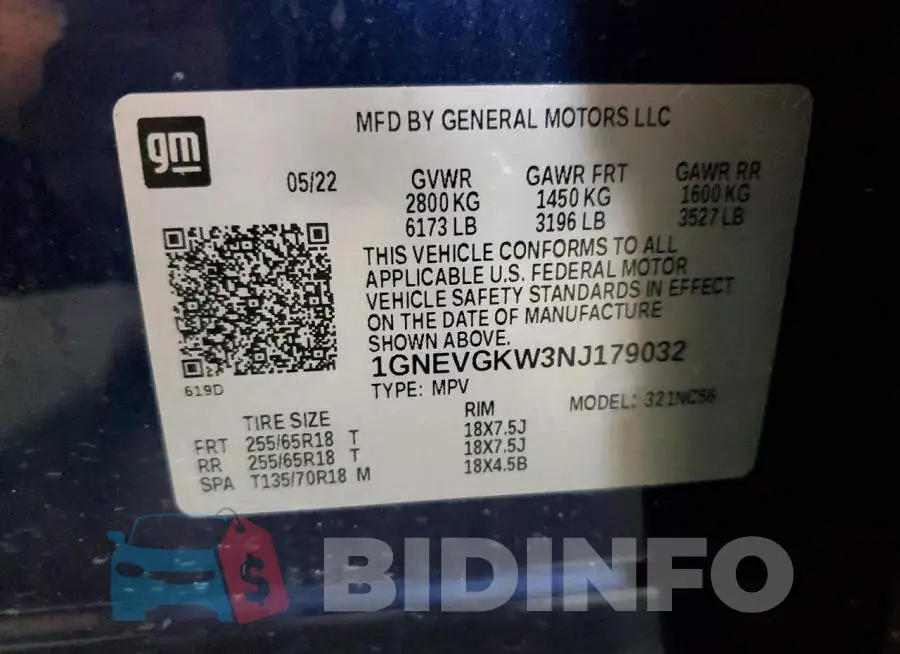 1GNEVGKW3NJ179032 Photo# 14