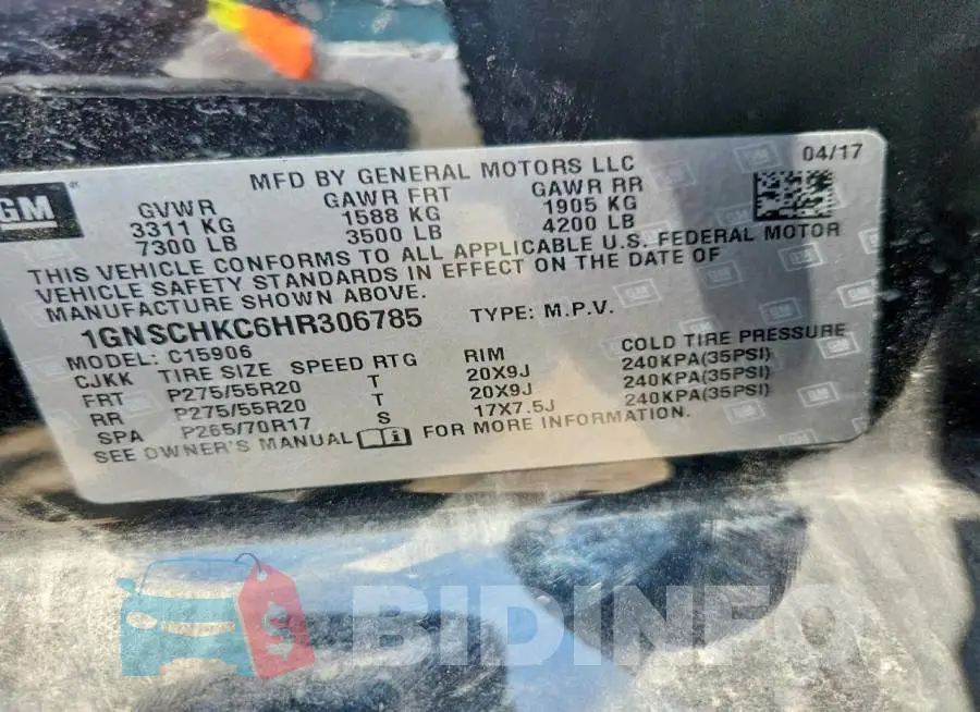 1GNSCHKC6HR306785 Photo# 14