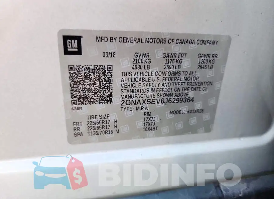 2GNAXSEV6J6299364 Photo# 13