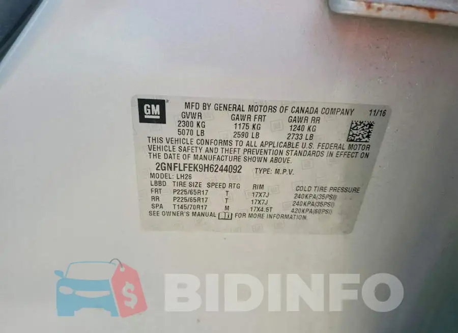 2GNFLFEK9H6244092 Photo# 13