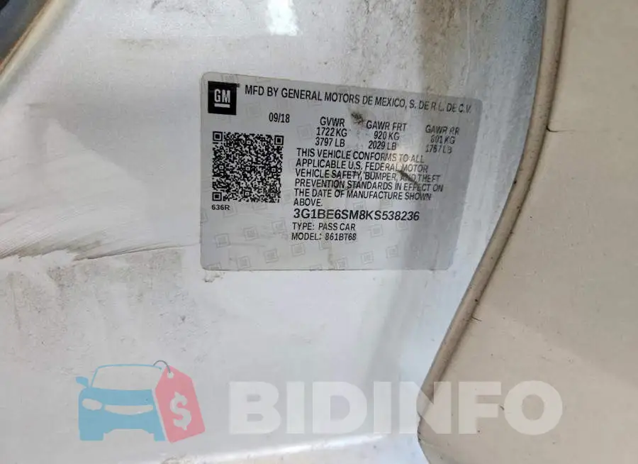 3G1BE6SM8KS538236 Photo# 12