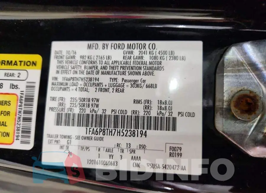 1FA6P8TH7H5238194 Photo# 12