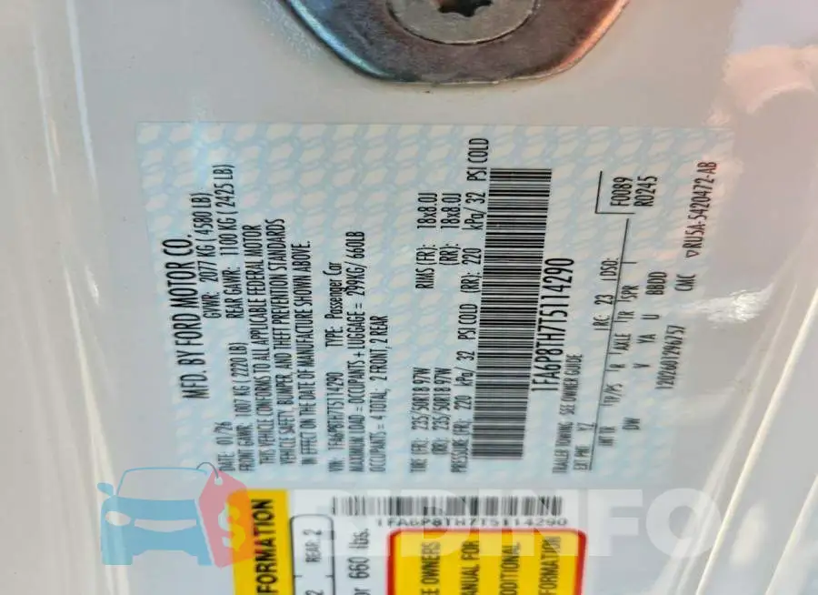1FA6P8TH7T5114290 Photo# 13