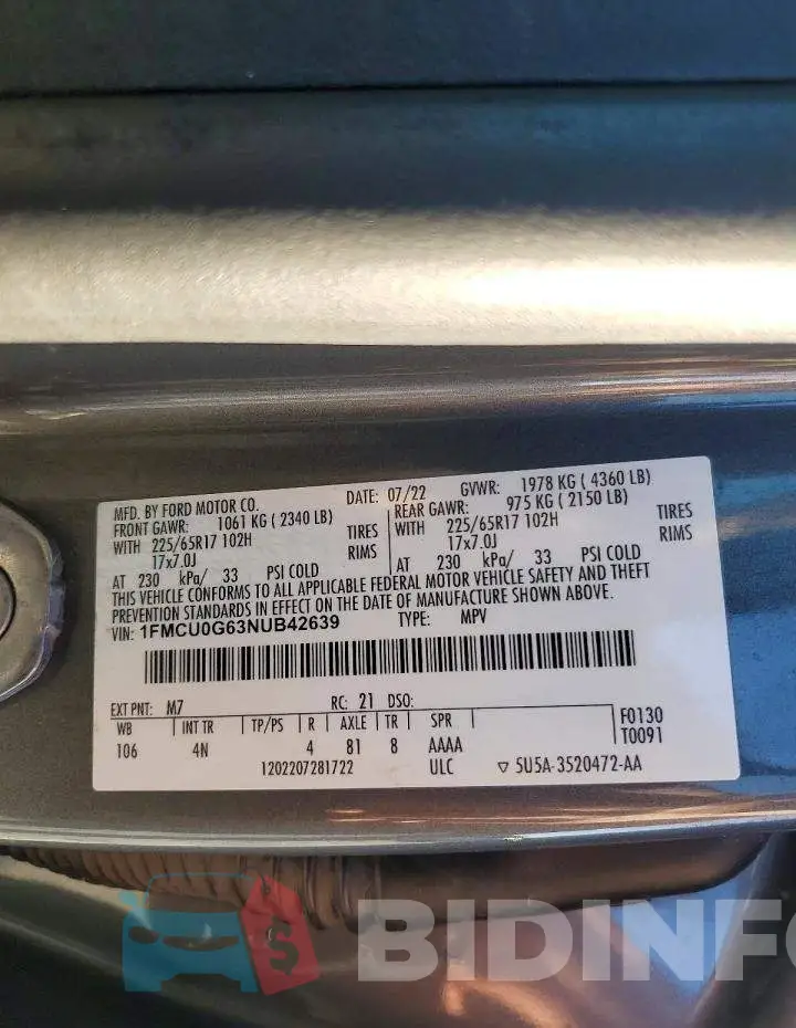1FMCU0G63NUB42639 Photo# 13