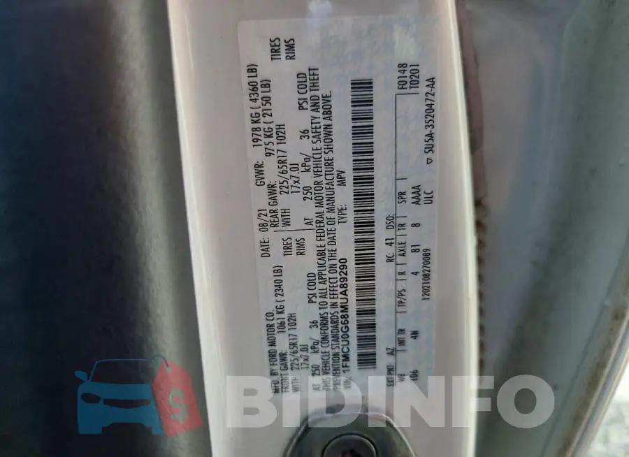 1FMCU0G68MUA89290 Photo# 13