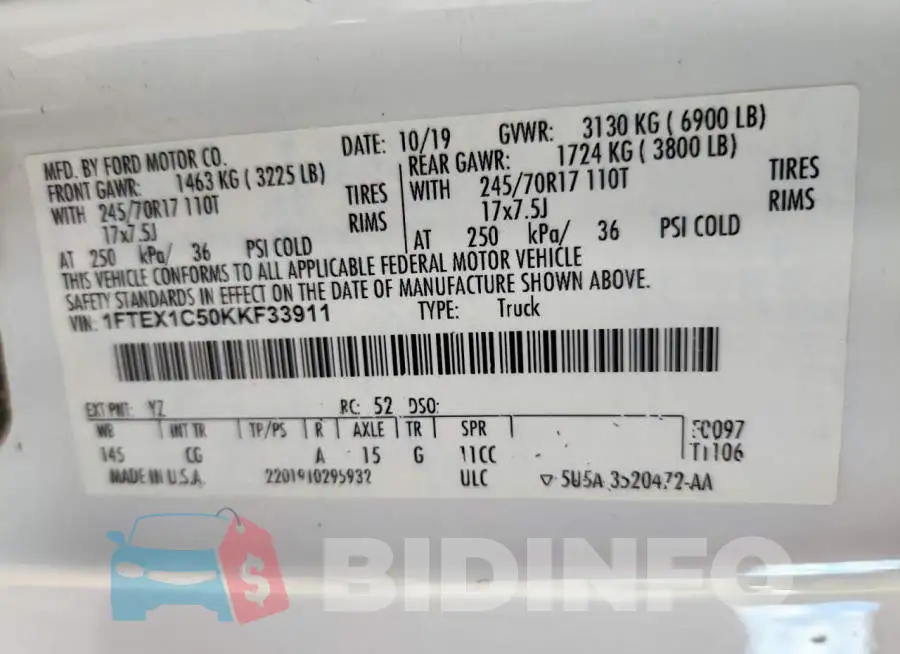 1FTEX1C50KKF33911 Photo# 12