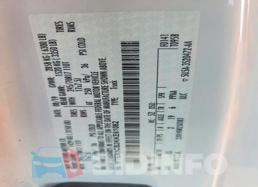 1FTEX1CB2KKE61082 Photo# 12