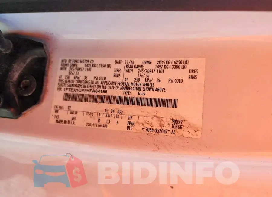 1FTEX1CP7HFA64156 Photo# 12