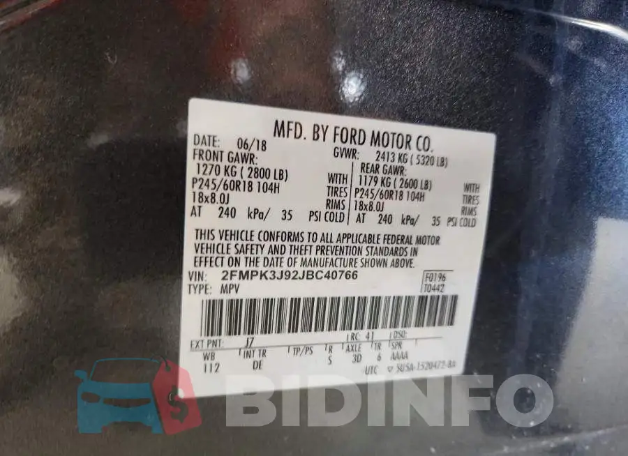 2FMPK3J92JBC40766 Photo# 12
