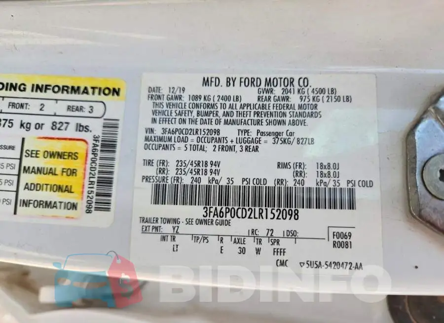 3FA6P0CD2LR152098 Photo# 12
