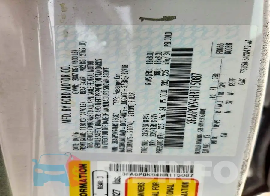 3FA6P0K94HR115087 Photo# 12