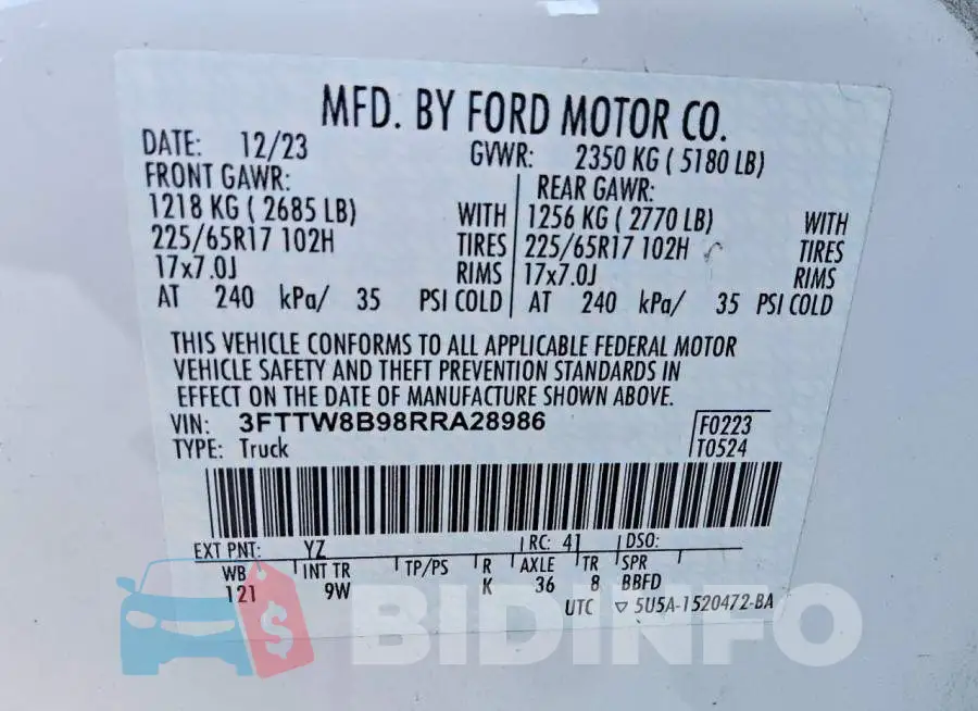 3FTTW8B98RRA28986 Photo# 12