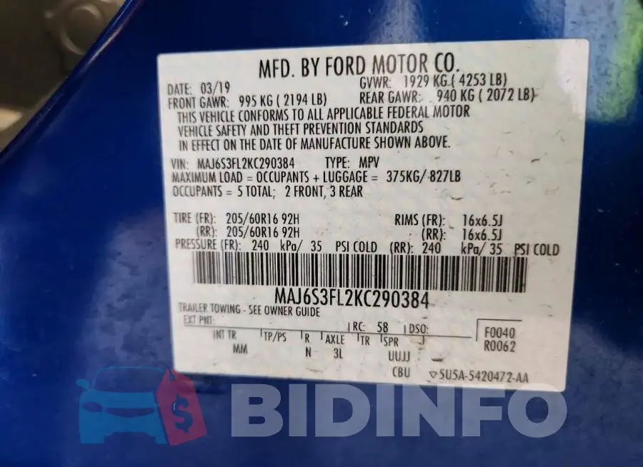 MAJ6S3FL2KC290384 Photo# 13