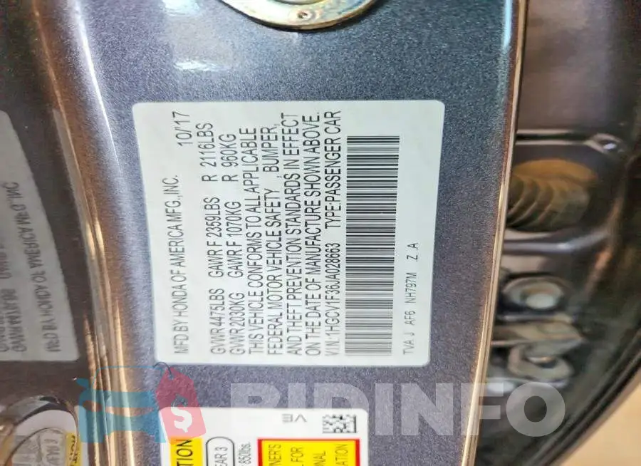 1HGCV1F36JA028663 Photo# 12