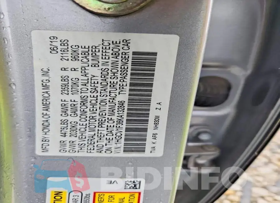 1HGCV1F36KA132846 Photo# 12