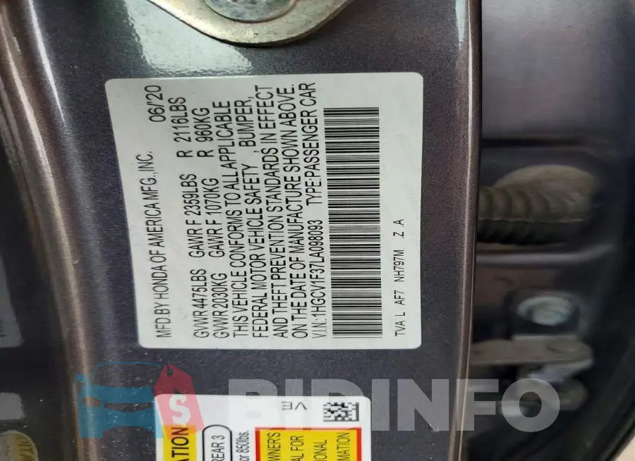 1HGCV1F37LA098093 Photo# 12