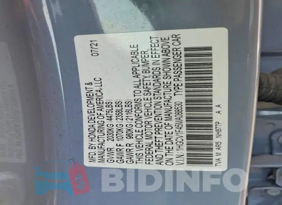 1HGCV1F45MA088530 Photo# 12