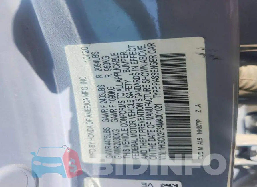 1HGCV2F34MA001021 Photo# 12