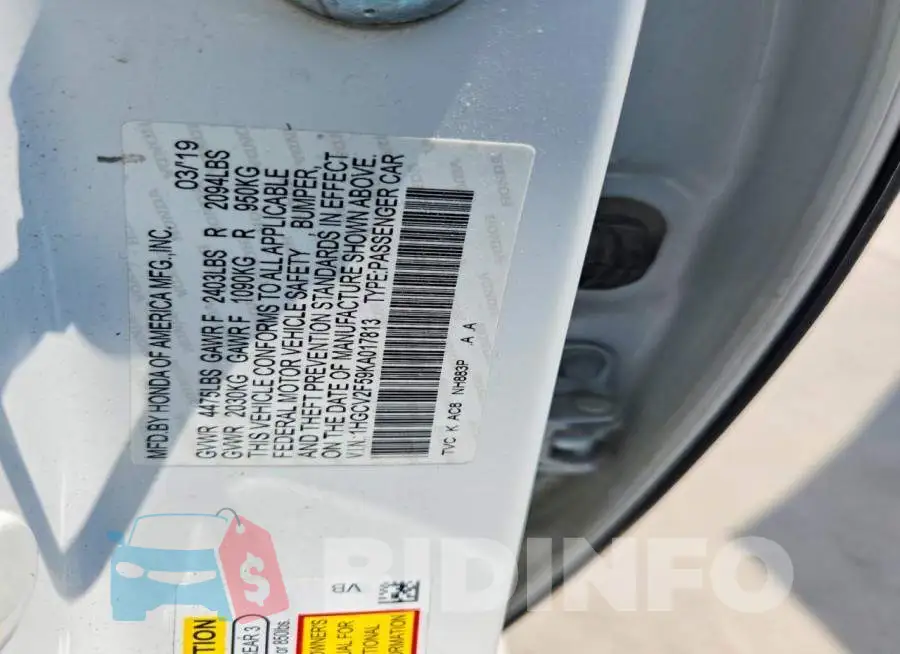 1HGCV2F59KA017813 Photo# 12