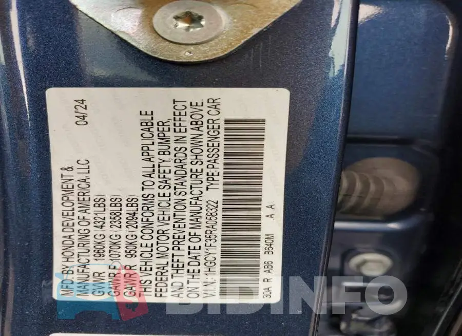 1HGCY1F35RA058322 Photo# 13