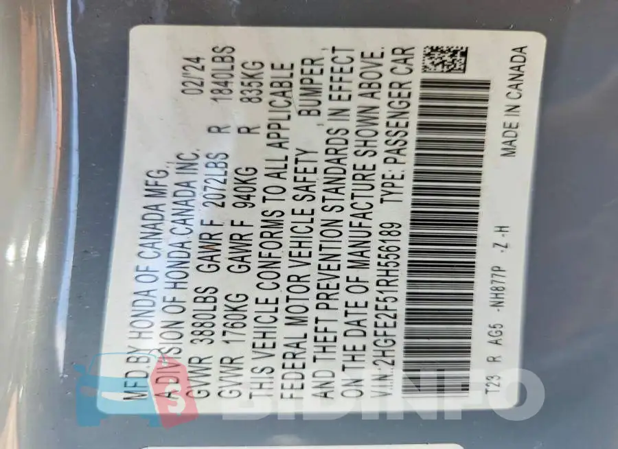 2HGFE2F51RH556189 Photo# 13
