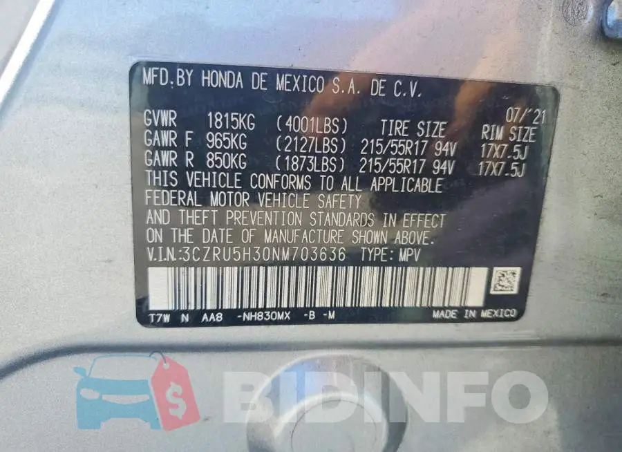 3CZRU5H30NM703636 Photo# 13