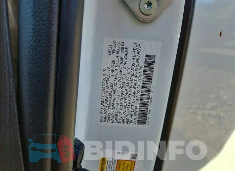 5FNYF6H53MB090403 Photo# 13