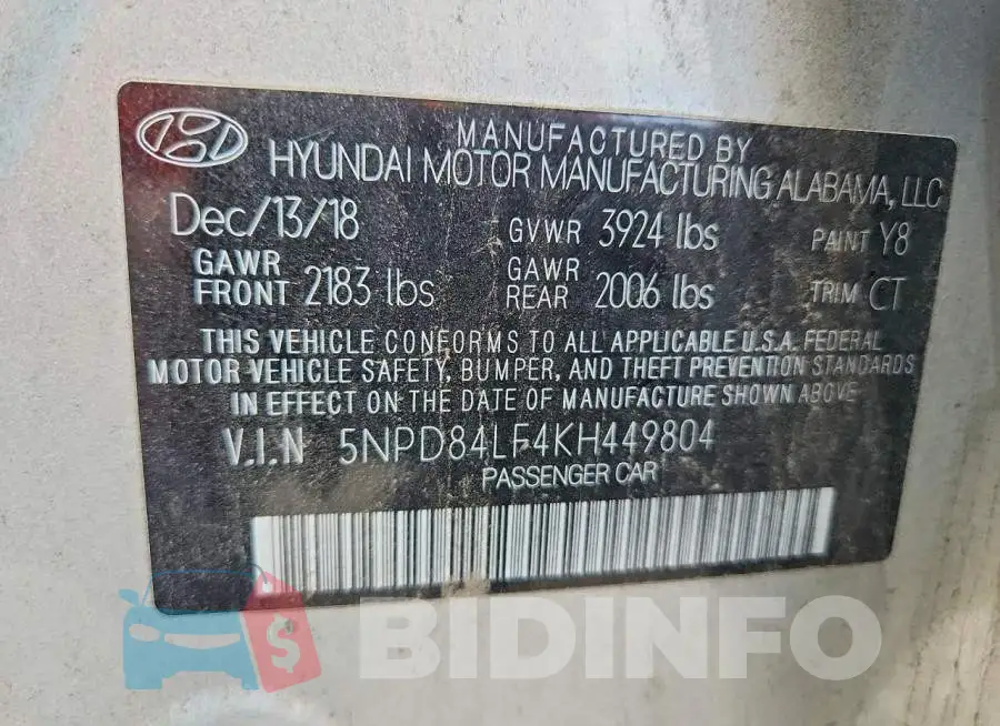 5NPD84LF4KH449804 Photo# 12
