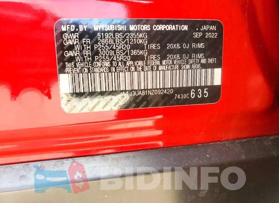 JA4J3UA81NZ092420 Photo# 13