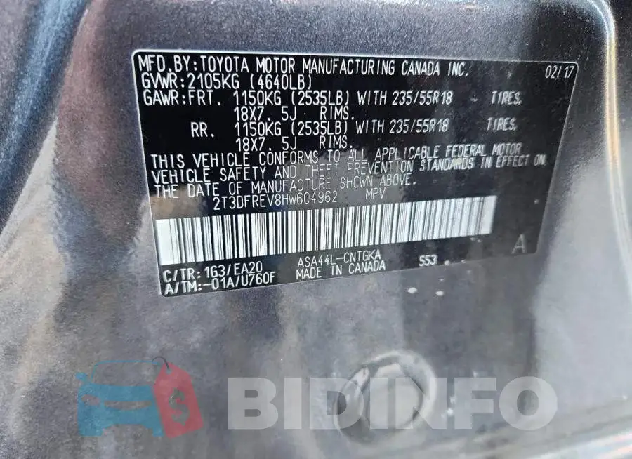 2T3DFREV8HW604962 Photo# 14