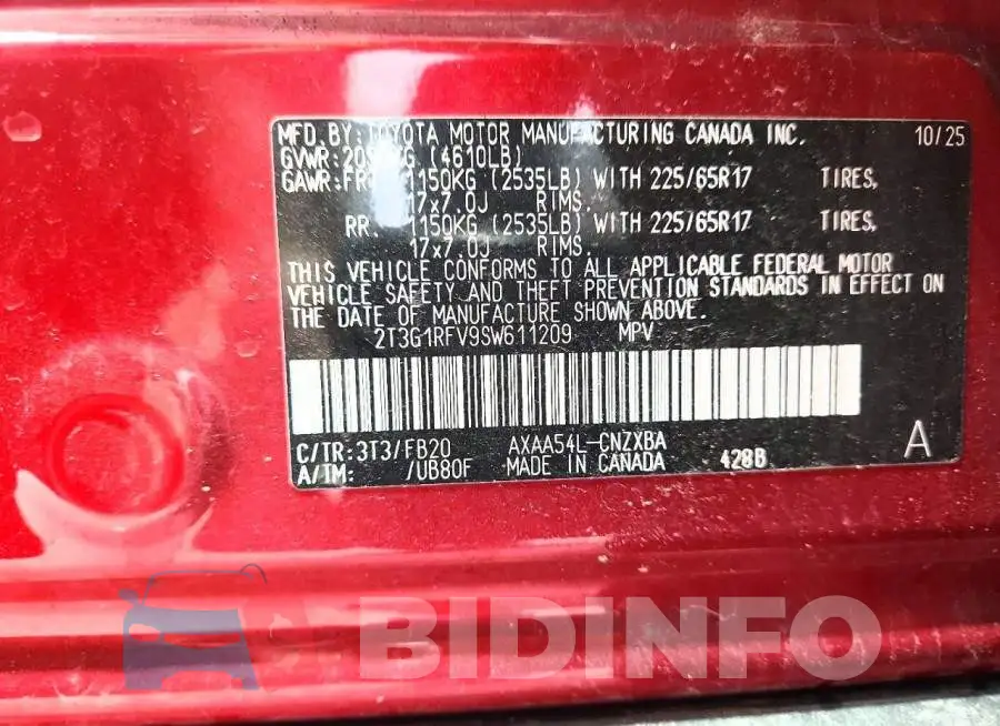 2T3G1RFV9SW611209 Photo# 13