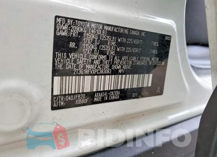 2T3G1RFVXPC383083 Photo# 13