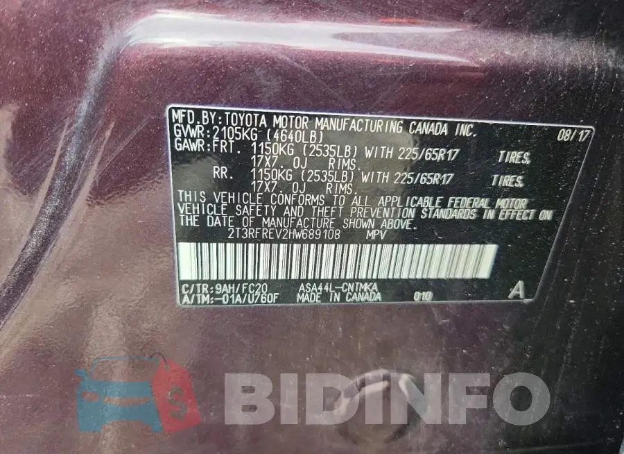 2T3RFREV2HW689108 Photo# 13