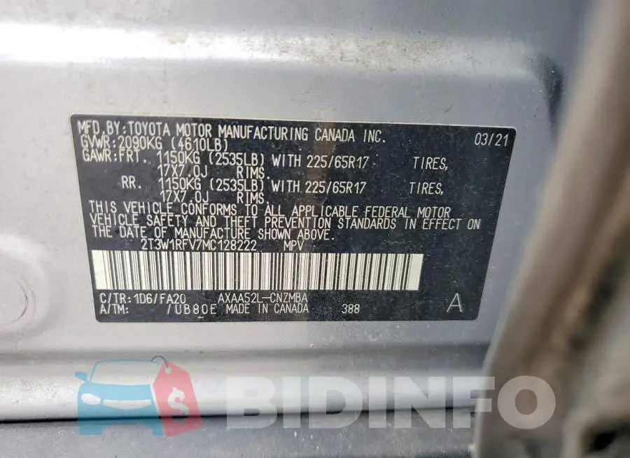 2T3W1RFV7MC128222 Photo# 12