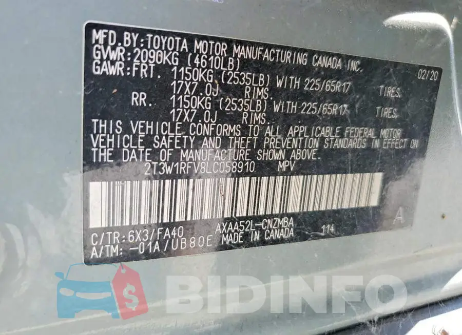2T3W1RFV8LC058910 Photo# 13