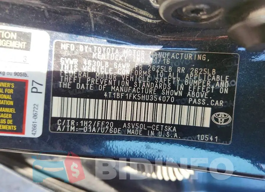 4T1BF1FK5HU354070 Photo# 12