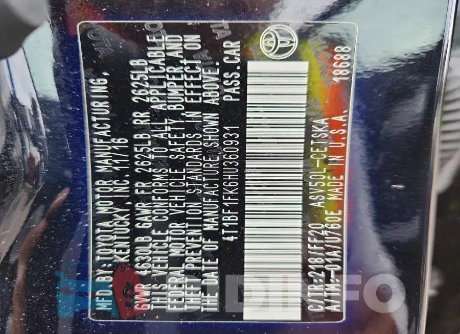 4T1BF1FK6HU360931 Photo# 12