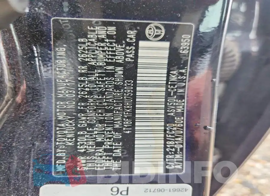 4T1BF1FK8HU759033 Photo# 12