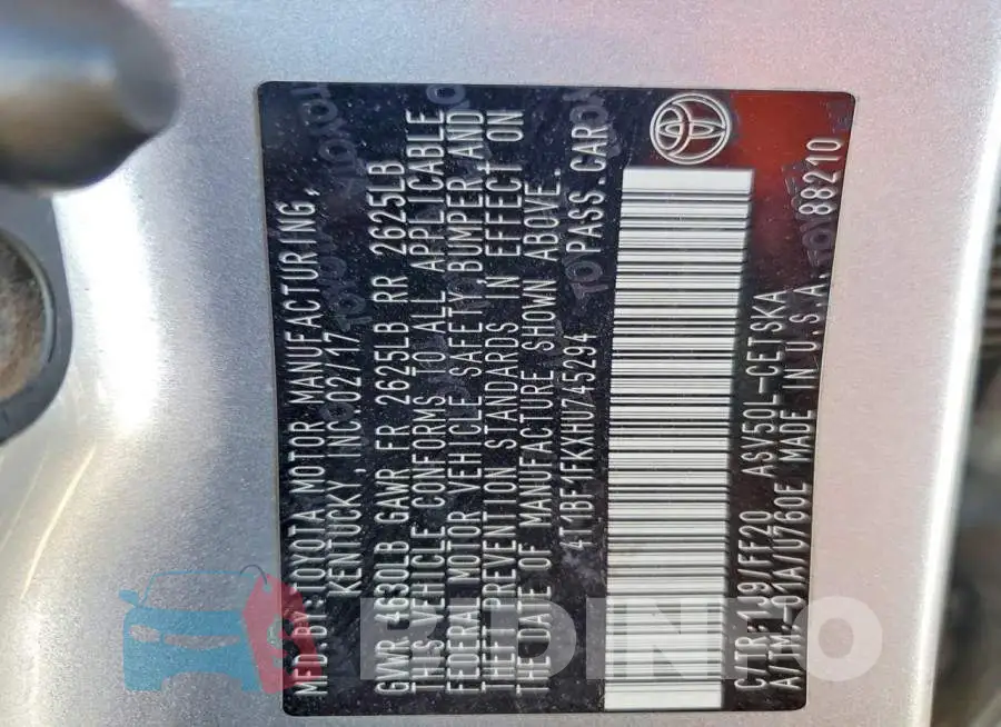 4T1BF1FKXHU745294 Photo# 12