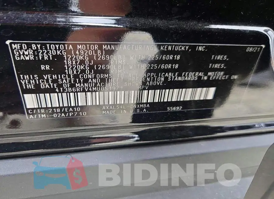 4T3B6RFV4MU051971 Photo# 14