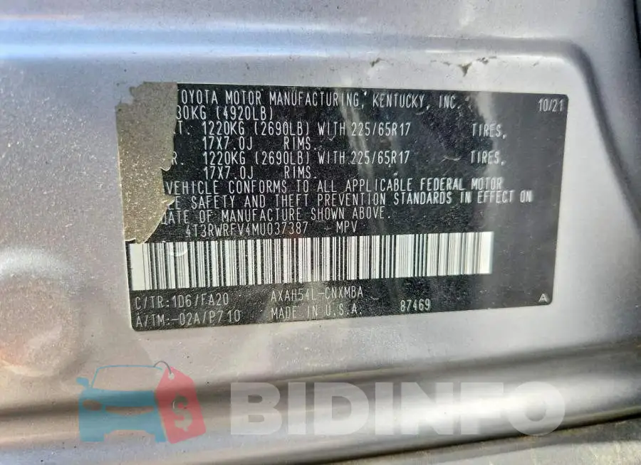 4T3RWRFV4MU037387 Photo# 14
