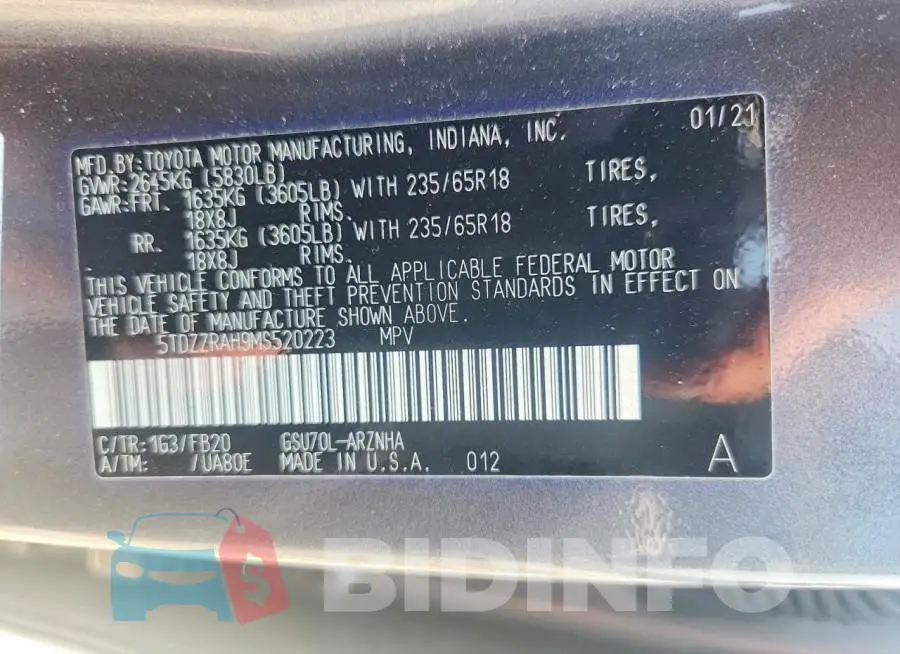 5TDZZRAH9MS520223 Photo# 13