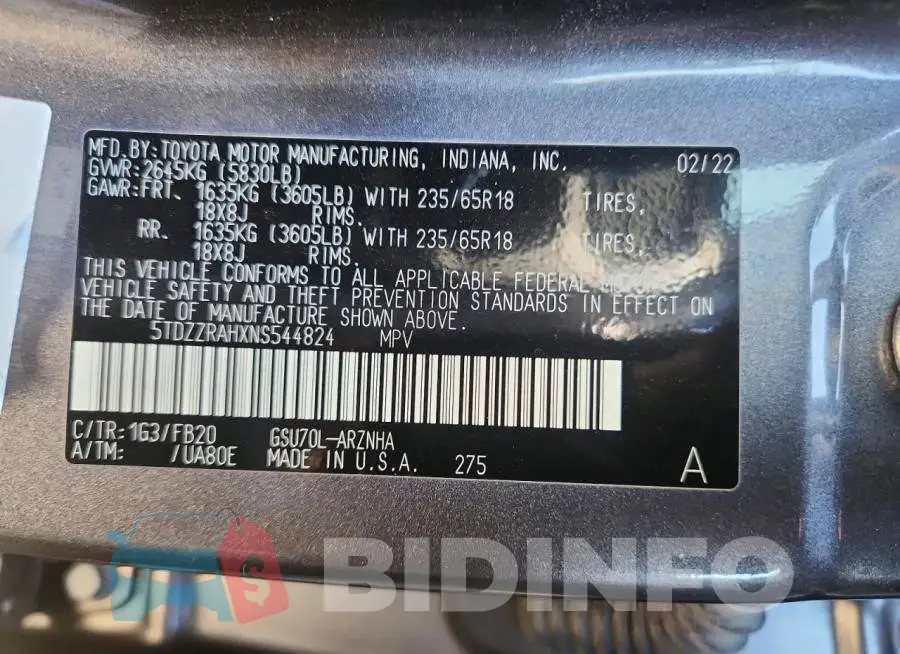 5TDZZRAHXNS544824 Photo# 13