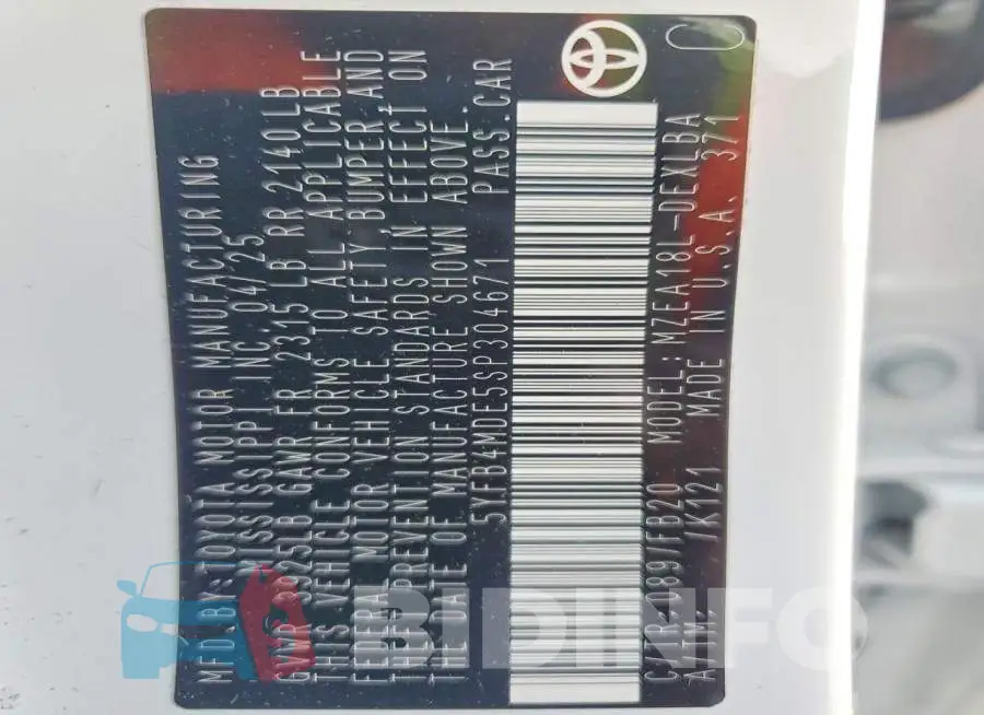 5YFB4MDE5SP304671 Photo# 13