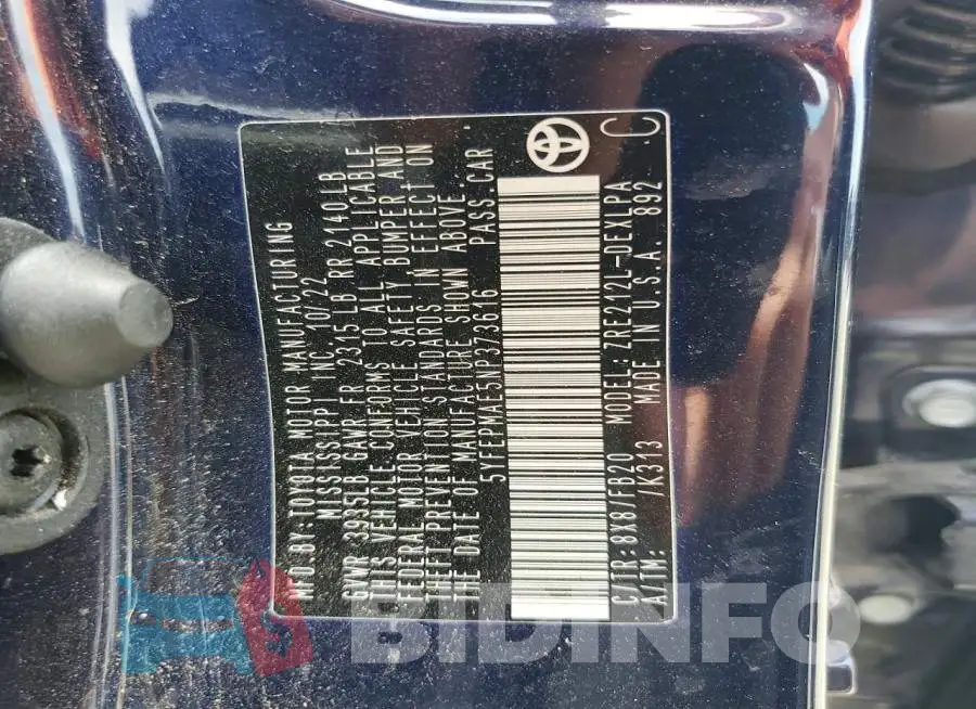 5YFEPMAE5NP373616 Photo# 12