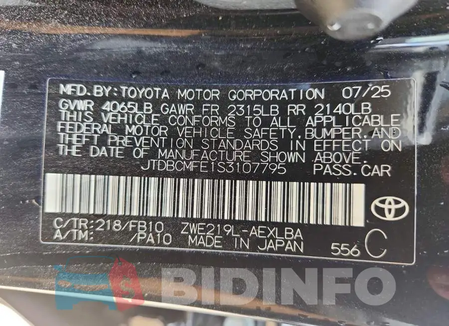 JTDBCMFE1S3107795 Photo# 12