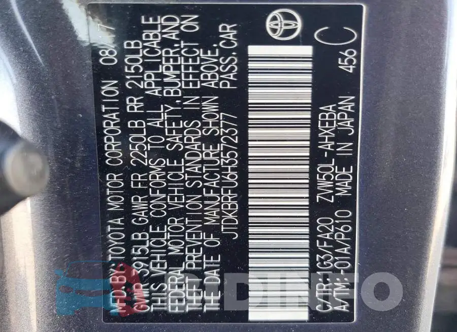 JTDKBRFU6H3572377 Photo# 13