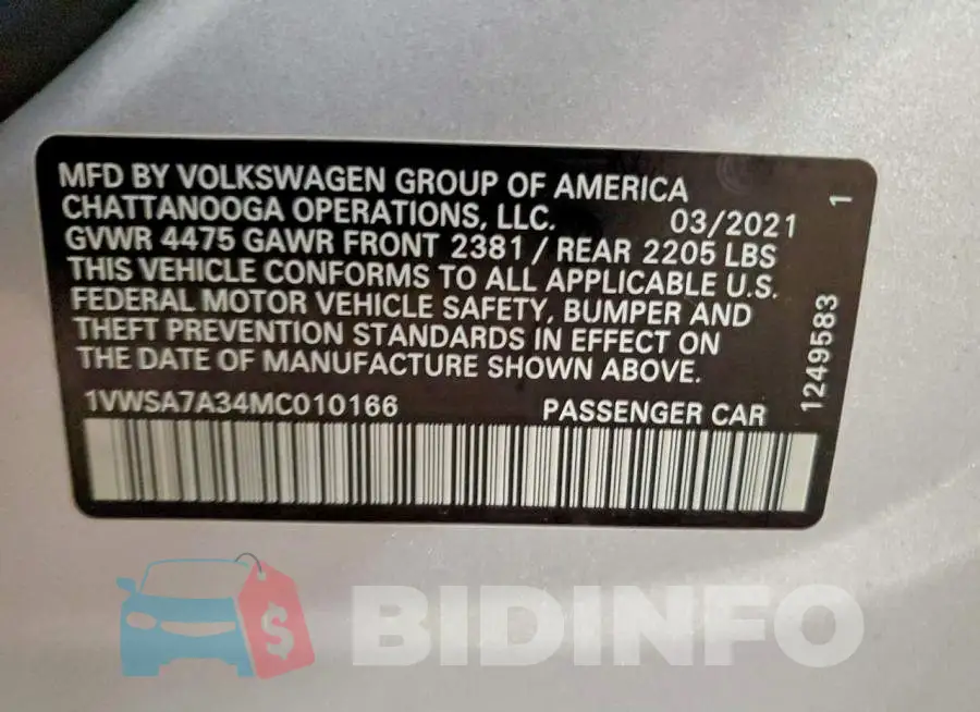 1VWSA7A34MC010166 Photo# 13