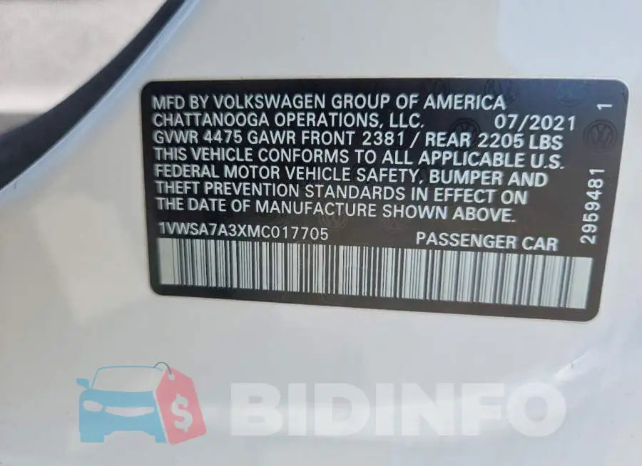 1VWSA7A3XMC017705 Photo# 12